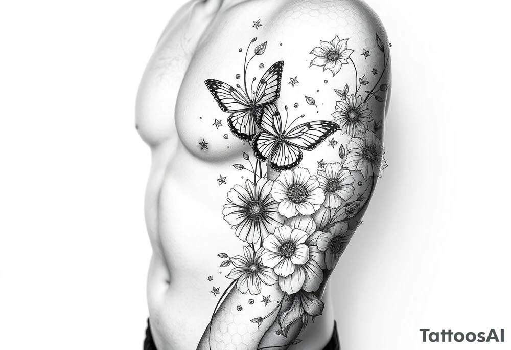 Flowers and butterflies tattoo idea