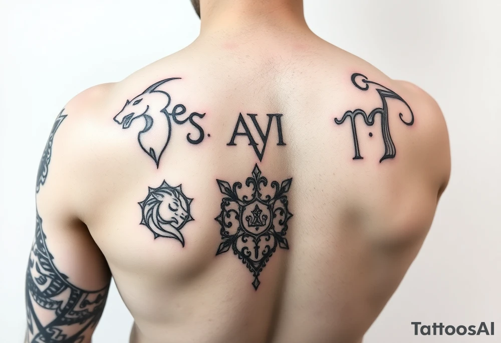 A foreman sleeve that has my family’s birth signs Aries, Leo, and Gemini along with St. Florian tattoo idea