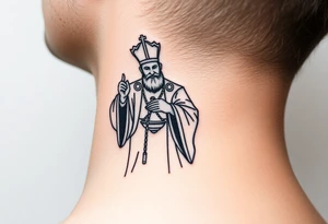 Russian orthodox priest in a detailed vestment swinging censer chains tattoo idea