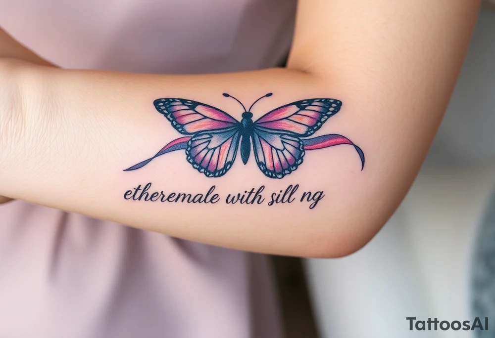 ethereal butterfly with flowing silk ribbons in moonlight tattoo idea