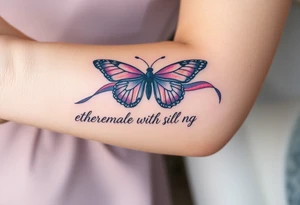 ethereal butterfly with flowing silk ribbons in moonlight tattoo idea