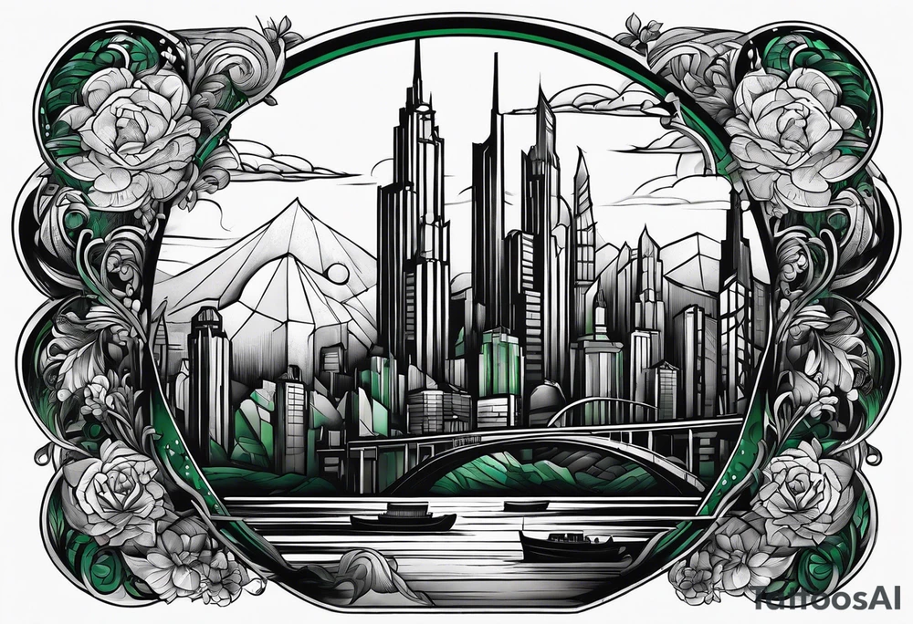 very dark emerald city tattoo idea