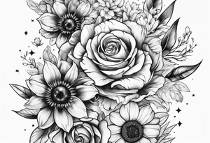 solar system with flowers spine tattoo idea