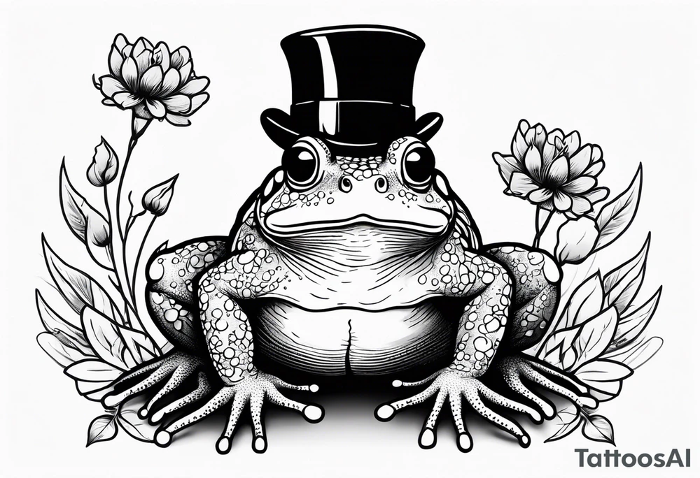 Cute toad wearing top hat and a suit standing on its Back legs while holding flowers tattoo idea