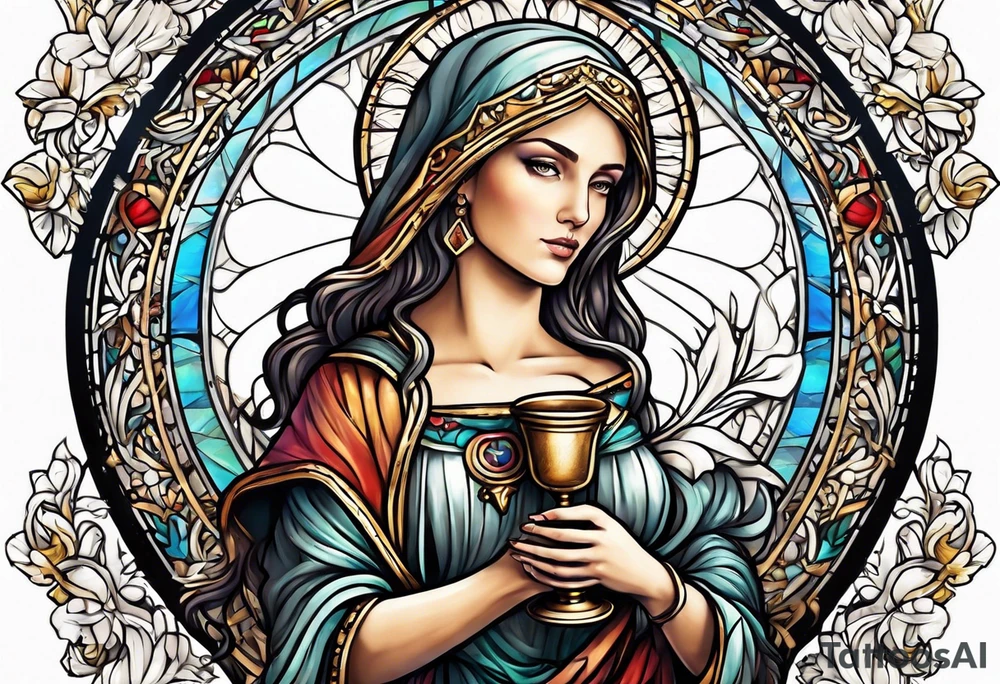 Female saint holding a chalice tattoo idea