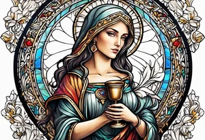 Female saint holding a chalice tattoo idea