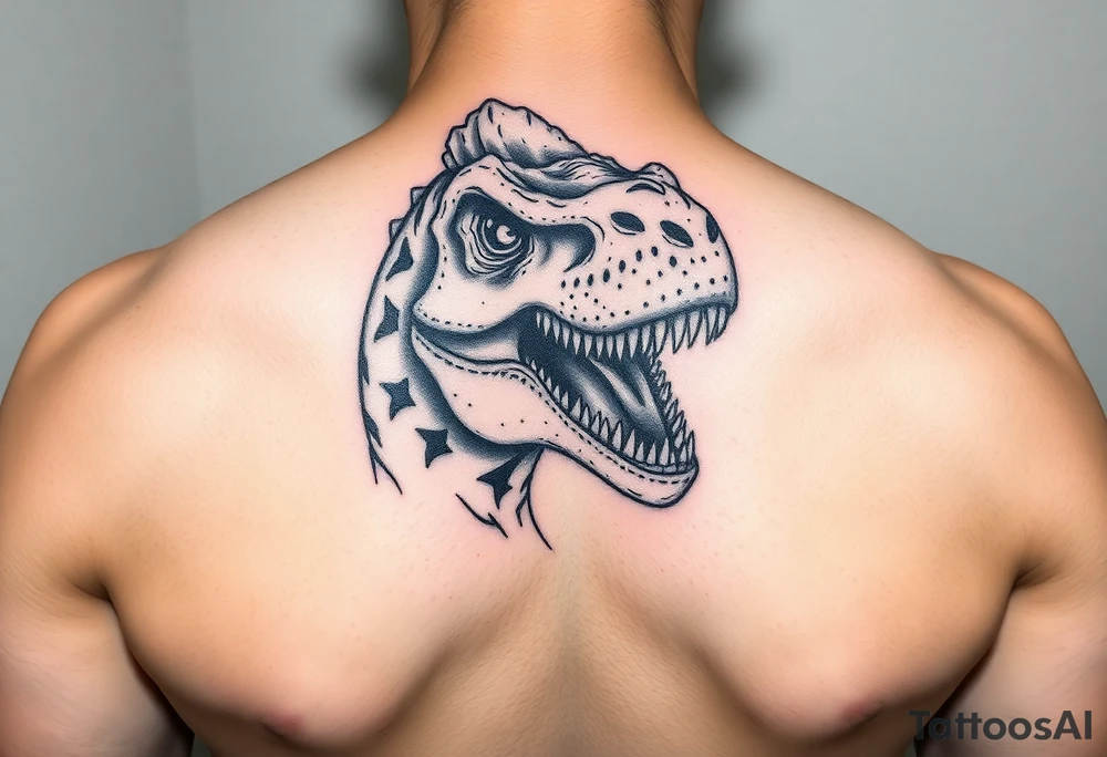 Dilophosaurus staring at you showing teeth tattoo idea