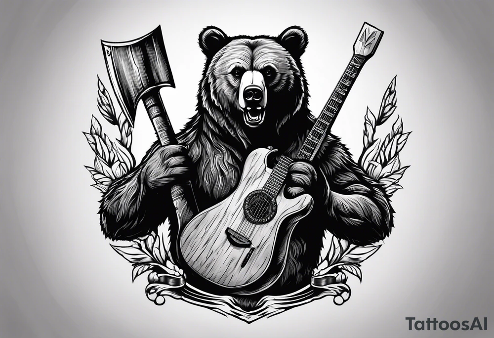 Vertically split half teddy bear and half grizzly bear holding a wooden axe tattoo idea Vertically split half teddy bear and half grizzly bear holding a wooden axe tattoo idea