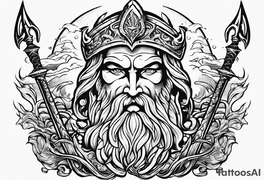 Poseidon’s Trident with Atlantis backdrop tattoo idea