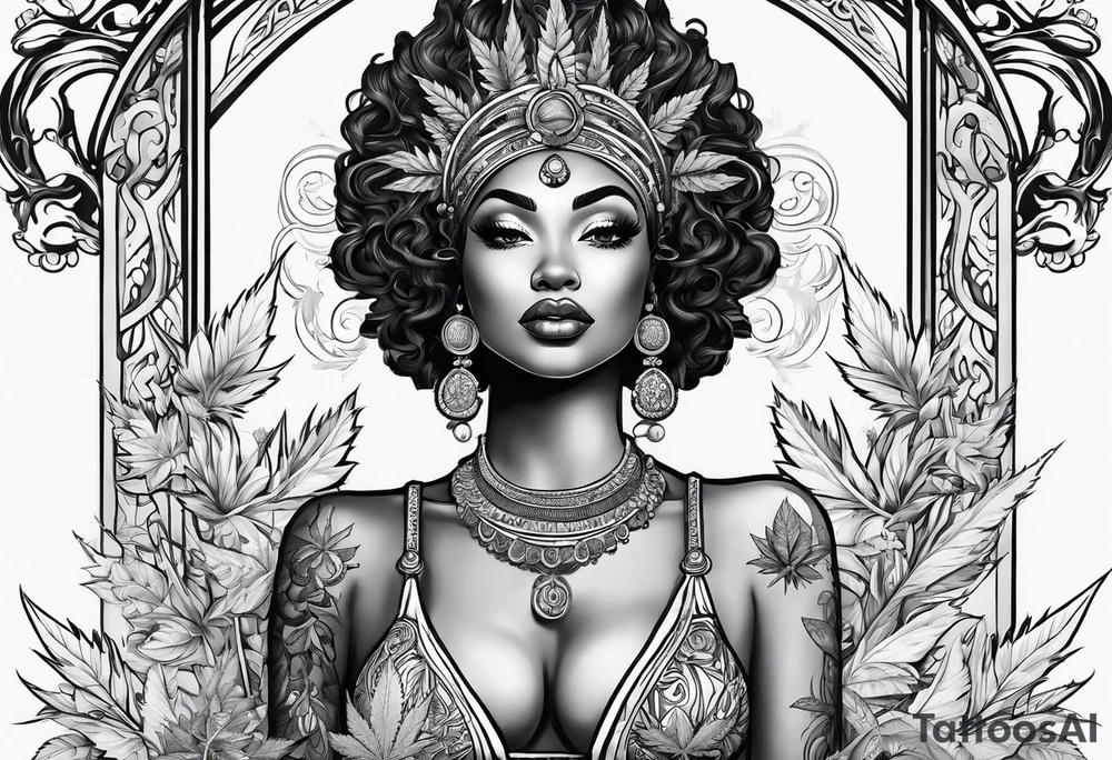 Black Goddess of marijuana tattoo idea