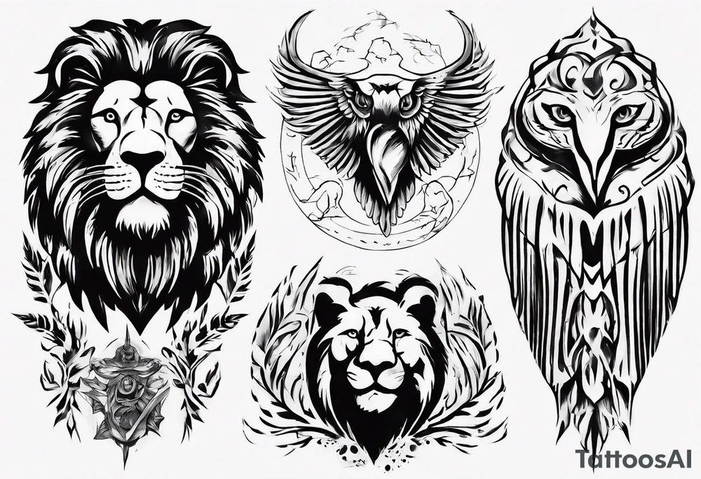 Adler und Löwe je halbseitig zusammengefügt tattoo idea Adler und Löwe je halbseitig zusammengefügt tattoo idea