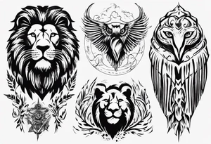 Adler und Löwe je halbseitig zusammengefügt tattoo idea