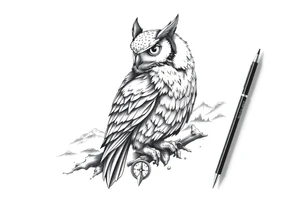 an owl,a compass,landscape. tattoo idea