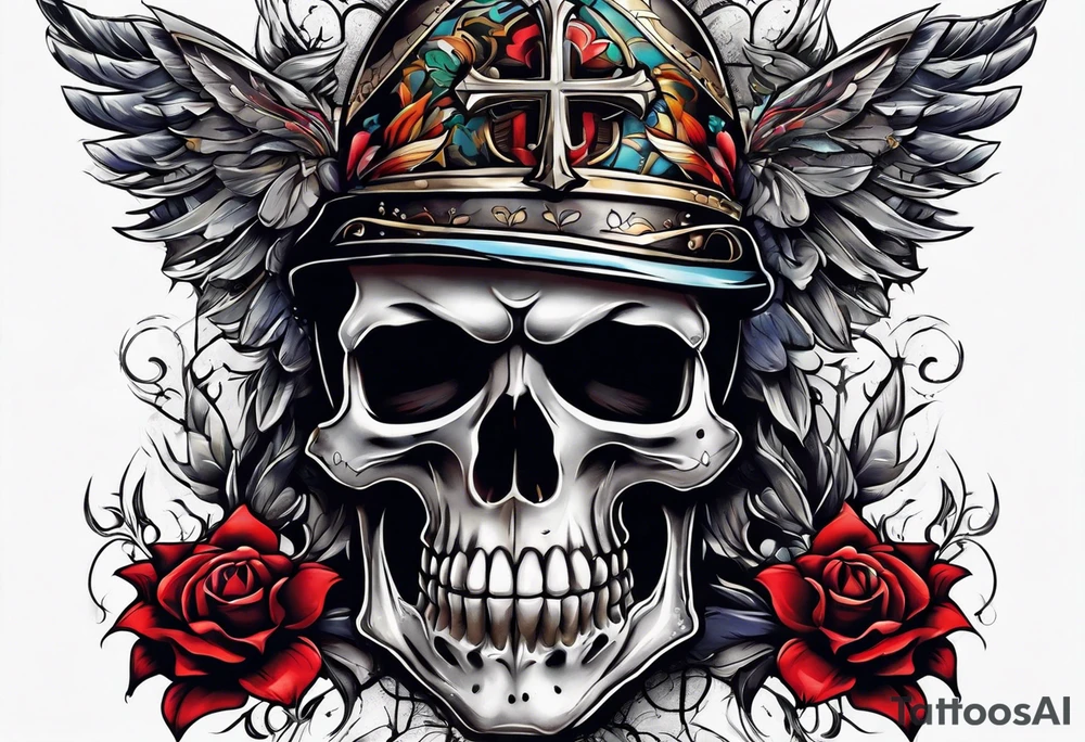 cross on top of a skull tattoo idea
