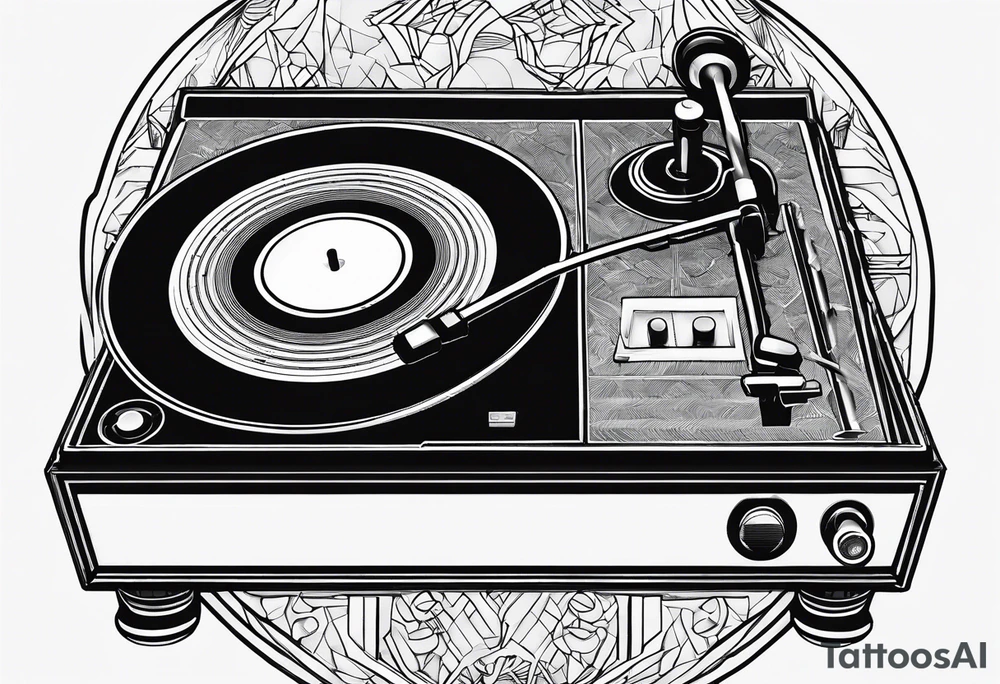 A recordplayer fineline minimalistic roftop tattoo idea