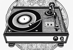 A recordplayer fineline minimalistic roftop tattoo idea
