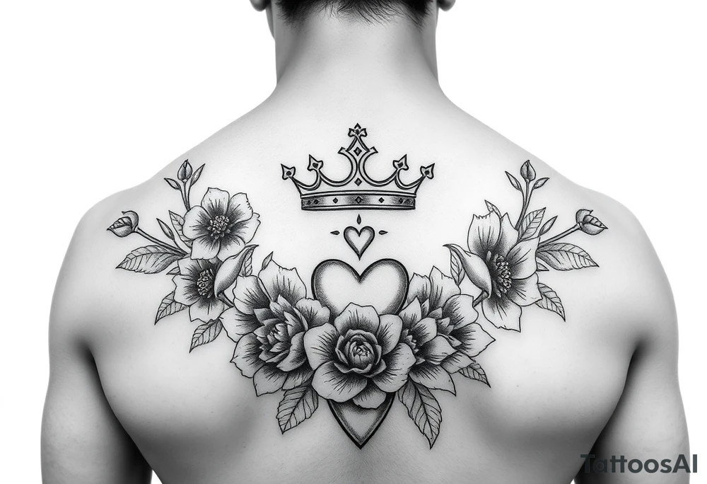 Damian, with crown, flowers and hearts tattoo idea