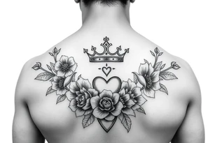 Damian, with crown, flowers and hearts tattoo idea