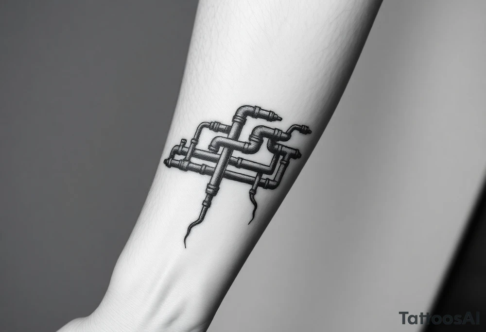 System of pipes that transitions and transforms at the end into thick 
veins of forearm tattoo idea