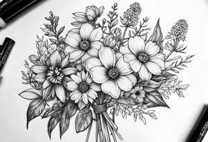 small long stem wildflower bouquet across fott tattoo idea