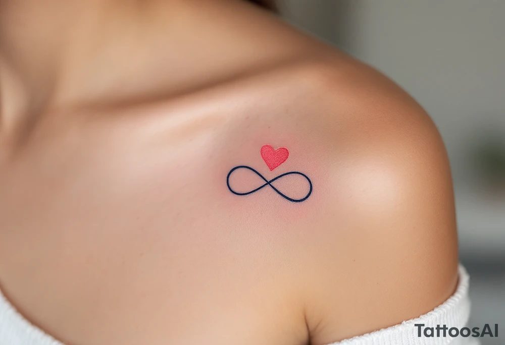 A navy blue infinity figure embracing a glowing coral pink heart at the top. tattoo idea