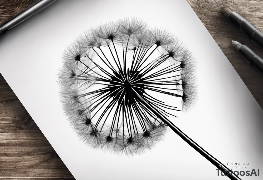 A fluffy dandelion with the stem coming out of the letter B in the name Cambria tattoo idea