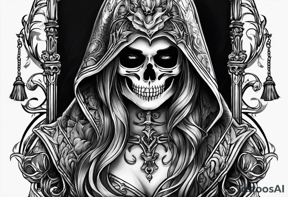 lady skeleton grim reaper devil tattoo idea