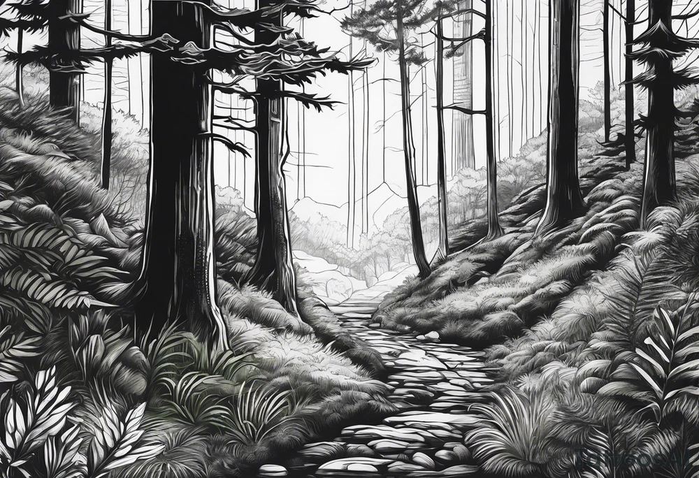 forest, green and black, no people tattoo idea