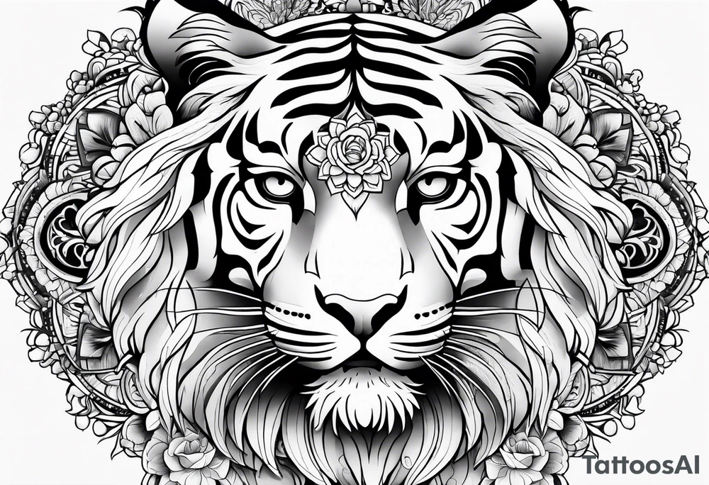 Tiger mandala flowers tattoo idea