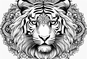 Tiger mandala flowers tattoo idea