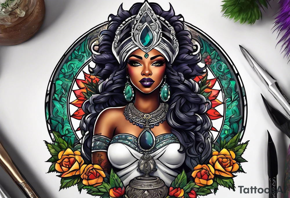 Black Goddess of sativa tattoo idea