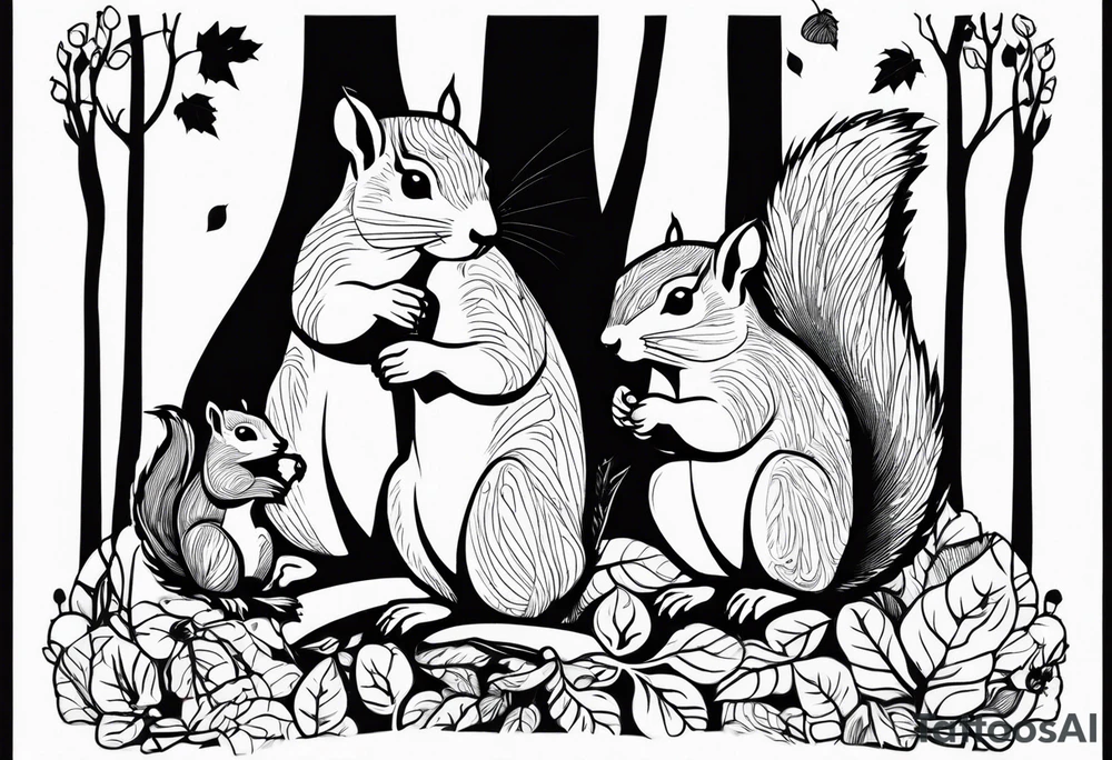 squirrels family in the forest tattoo idea