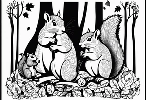 squirrels family in the forest tattoo idea