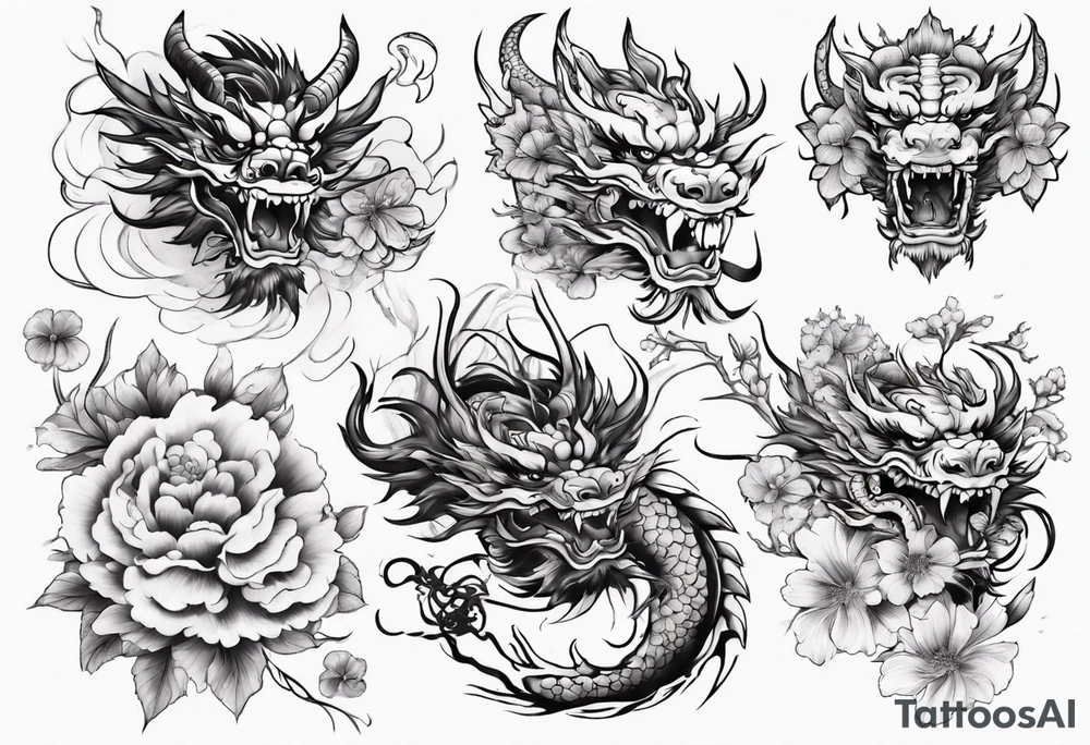 chinese drargon with flowers tattoo idea