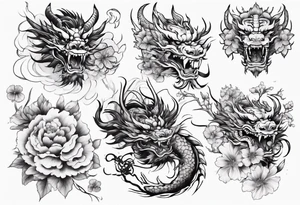 chinese drargon with flowers tattoo idea