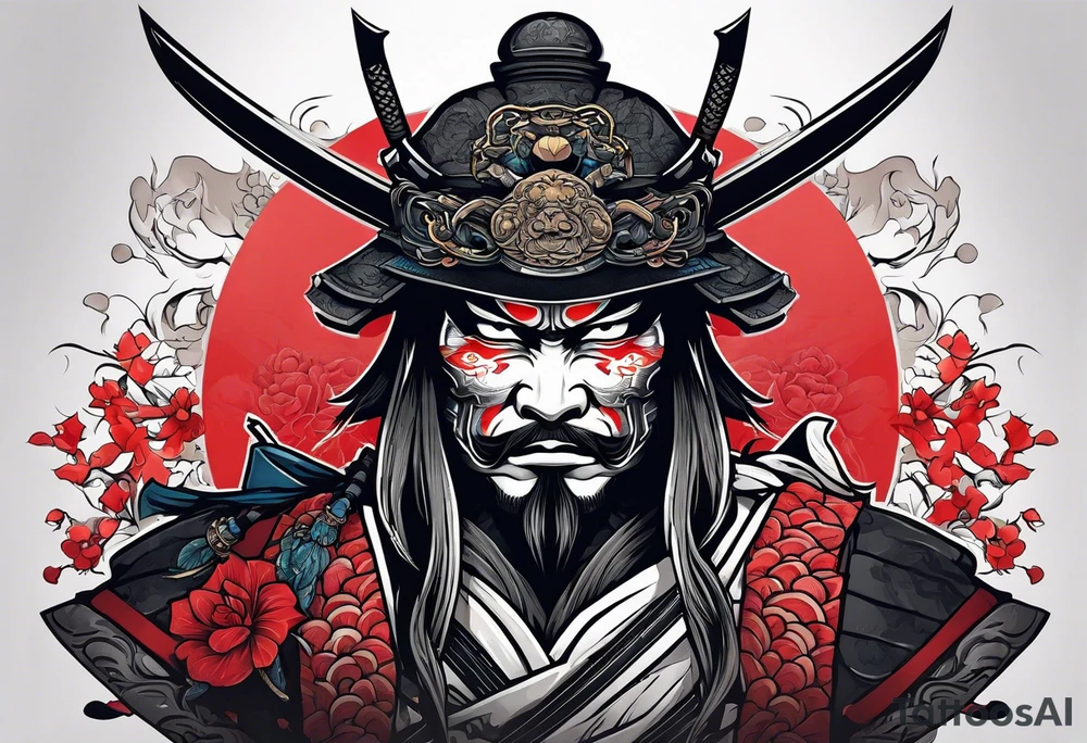 Samurai face in left chest scary tattoo idea