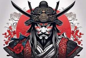 Samurai face in left chest scary tattoo idea