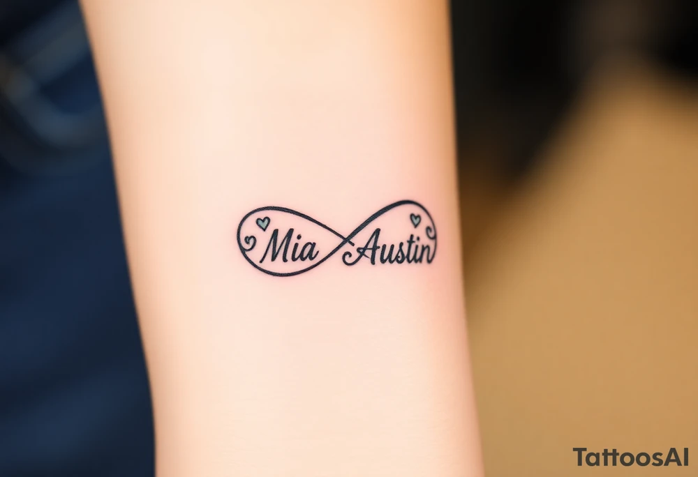 Infinity symbol with the name's Mia and Austin tattoo idea