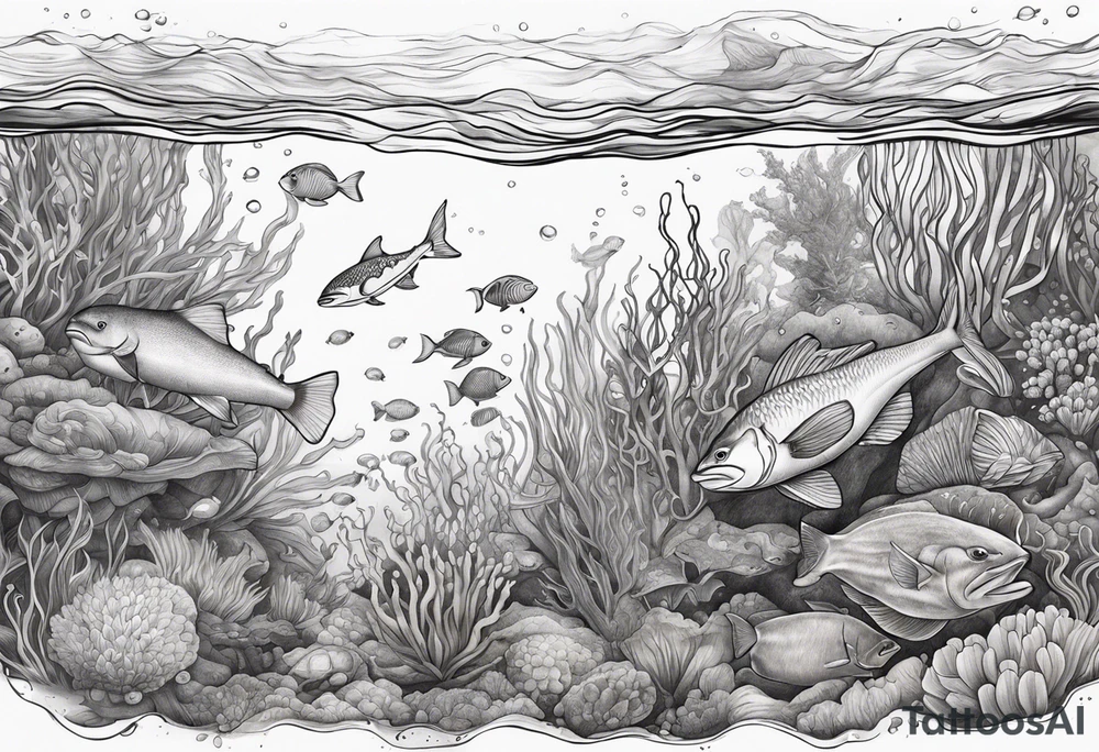 horizontal underwater ocean tattoo idea