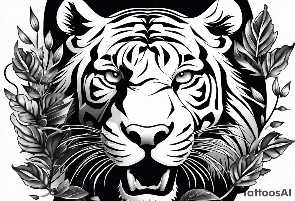 Fierce tigger growling with leaves and smoke around the image tattoo idea