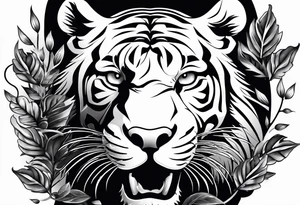 Fierce tigger growling with leaves and smoke around the image tattoo idea