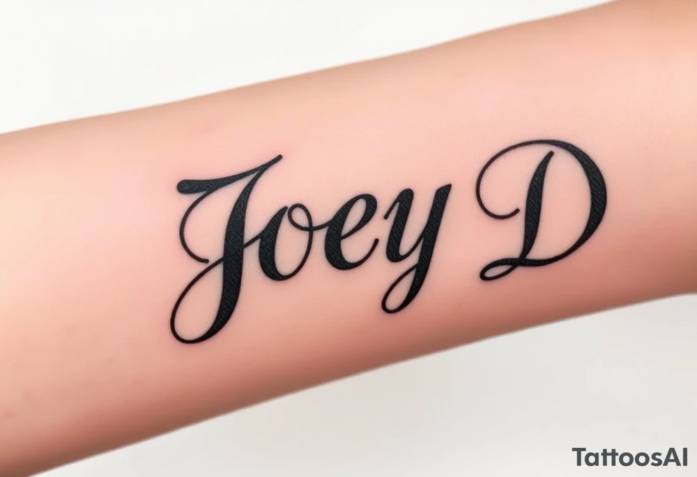 The words Joey D written with a large scale fancy J at the start tattoo idea