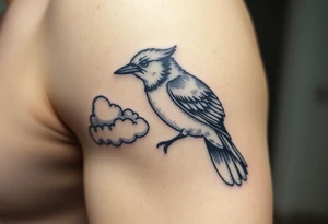 Bluejay, clouds, shining light to or from heaven tattoo idea