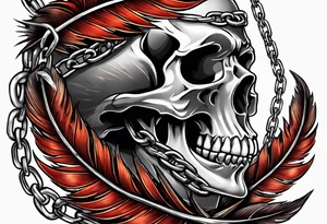 Blood feather with chains and skull tattoo idea