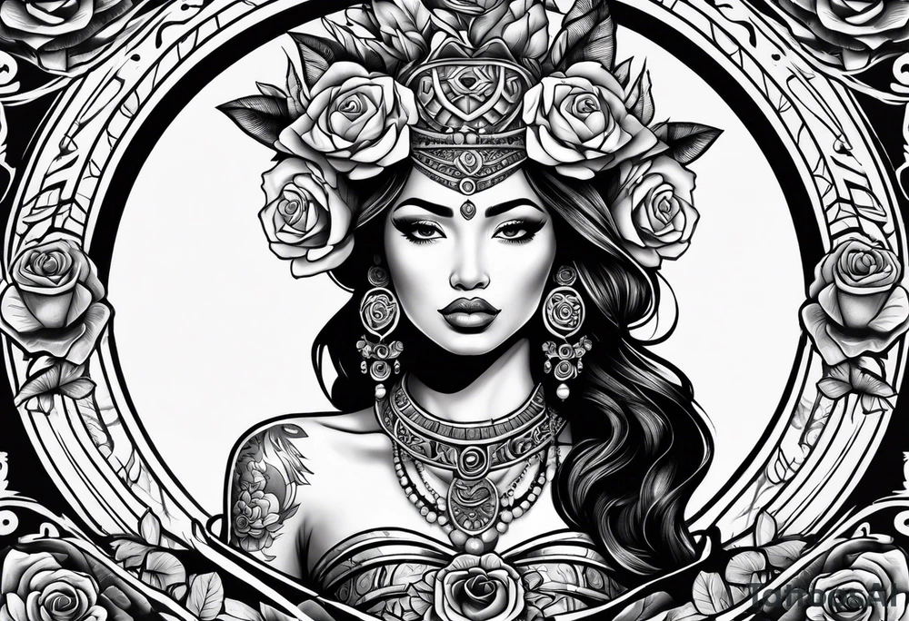 Mayan princess with roses tattoo idea