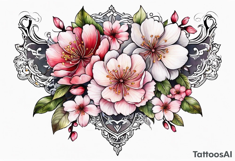 Sakura flowers with lace sternum tattoo idea