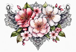 Sakura flowers with lace sternum tattoo idea