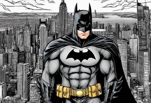 Batman with Batman-Logo and Gotham city in background tattoo idea