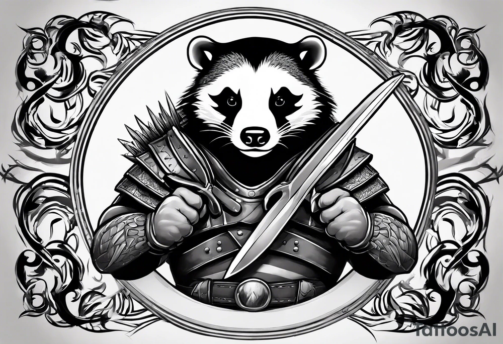 Draw me badger with aggressive full body, killer face with cute smile, very long nails and he attacks like a Turkish gladiator to enemy and also he has very deadly looking. The only weapon is his braveness he fights with his nails. tattoo idea