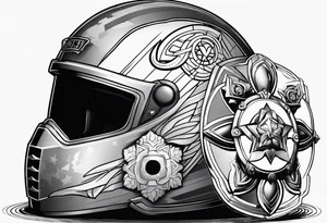 Helmet of soldier and a kid toy next to it. tattoo idea